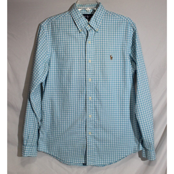 Ralph Lauren Classic Fit Blue Gingham Plaid Men's M Button-Down Shirt Flesh Pony - Picture 7 of 11
